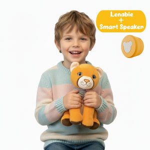 Lenabo Starter Kit mit Lenabie Tali (Puma) und Lenabo Smart Speaker – Audio-Kuscheltier für Kinder ab 0 Jahren mit integriertem, herausnehmbarem Lautsprecher, Starter Set mit App-Steuerung für Hörspiele, Gute-Nacht-Geschichten, Weißes Rauschen und Lerninhalte